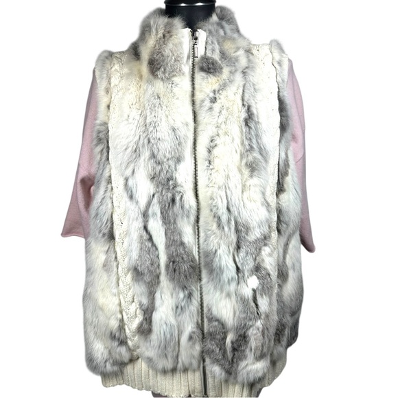 Christopher Banks Ivory Cable Knit Sweater Vest Size 1X Rabbit Fur Full Zipper - Picture 8 of 14